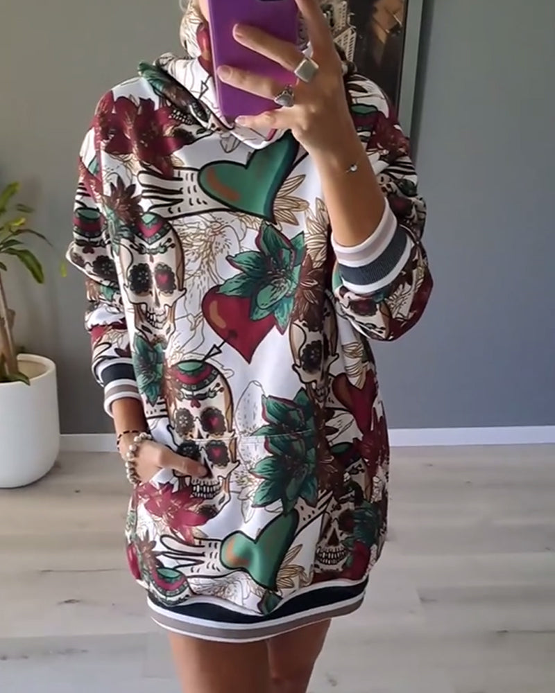 Casual printed long sleeve hoodie