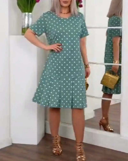 Modefest- Kurzärmliges Freizeitkleid mit Polka-Dot-Print