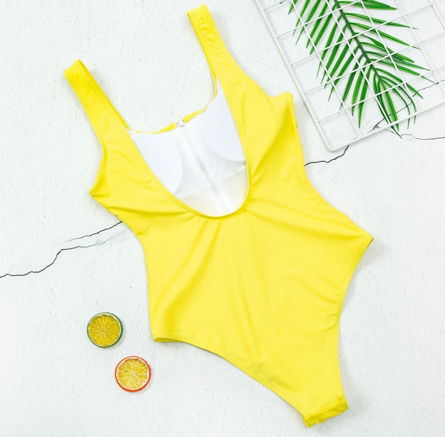Modefest- Einteiliger Badeanzug mit Reißverschluss in Gelb