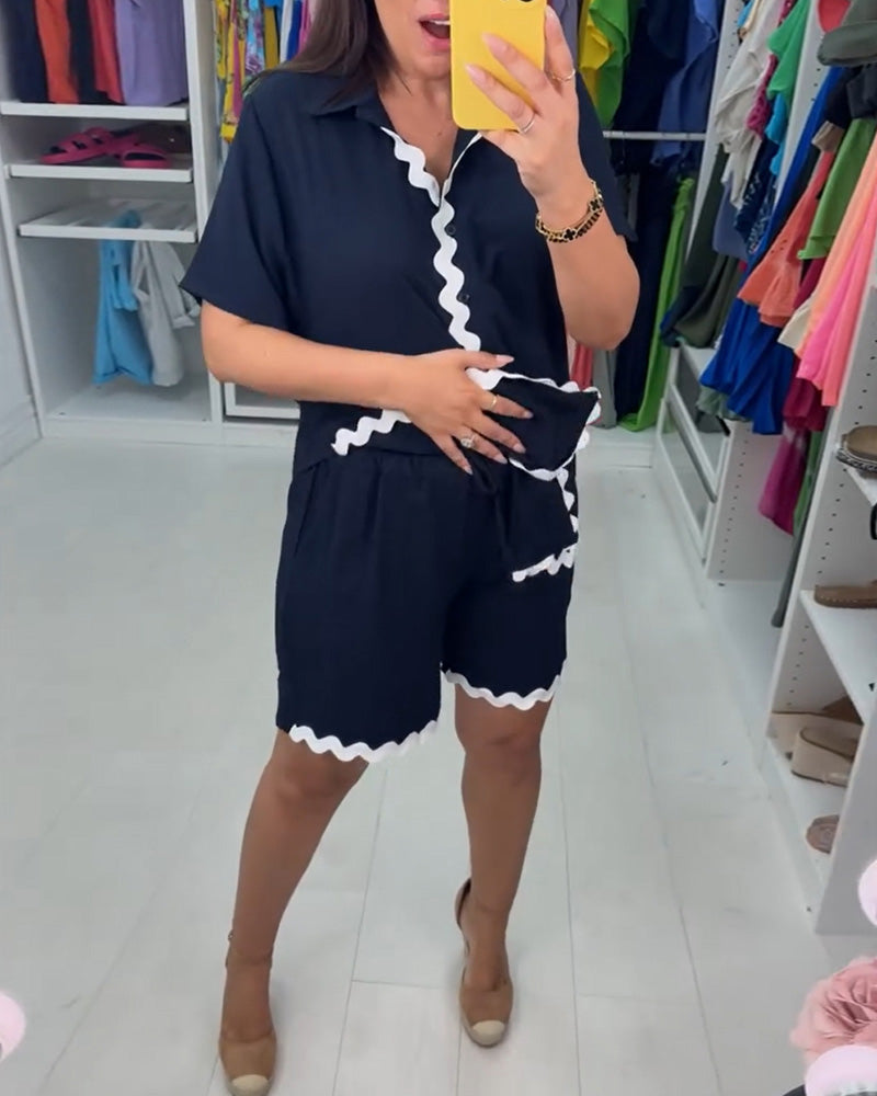 Conjunto casual de bainha recortada de cor sólida com bolso