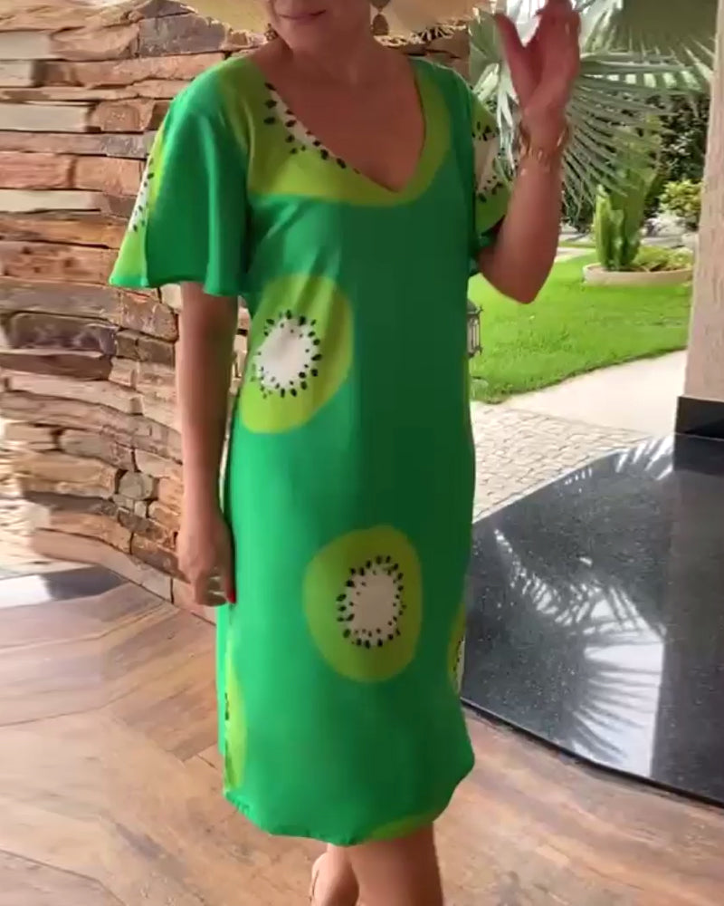 Modefest- Freizeitkleid mit kiwi-print