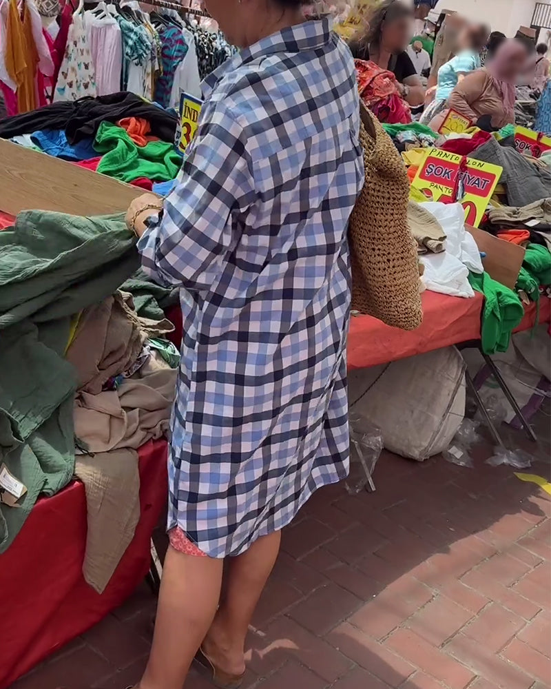 Checked dress with lapel buttons