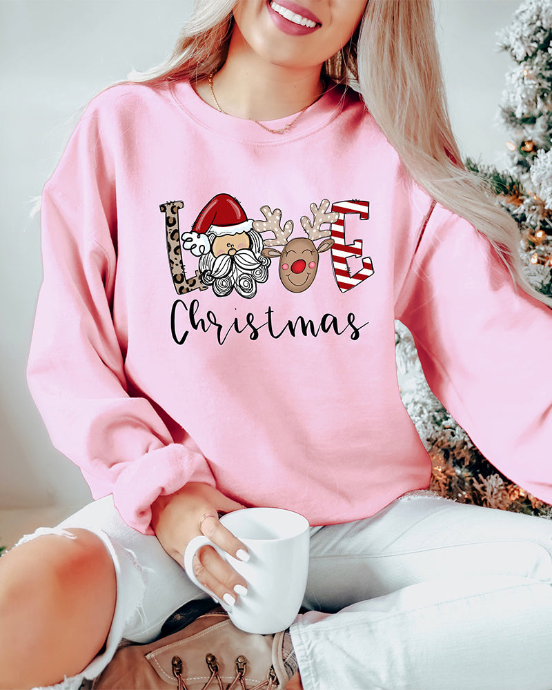 Pullover-sweatshirt mit rundhalsausschnitt und weihnachtsdruck