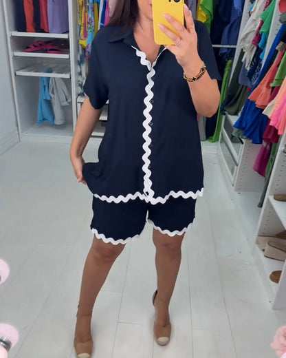 Conjunto casual de bainha recortada de cor sólida com bolso