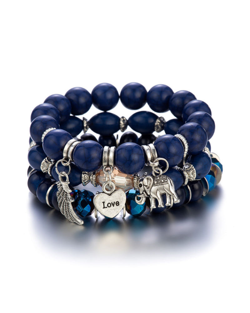Modefest- Boho Elefant Anhänger Armband Marineblau