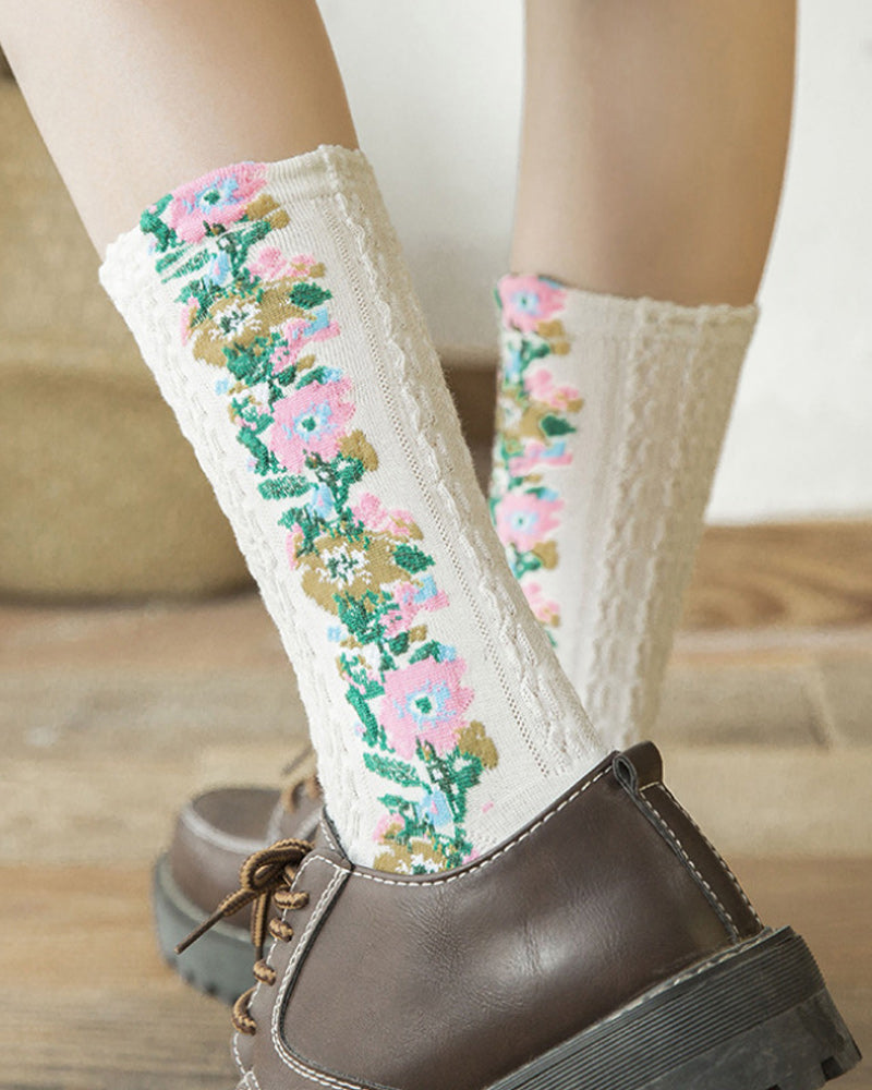 Modefest- Socken mit Vintage-Blumenstickerei (5 Paar)