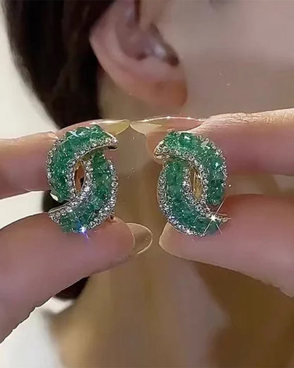Modefest- Modische Kreuz-Ohrringe mit grünen Kristallen