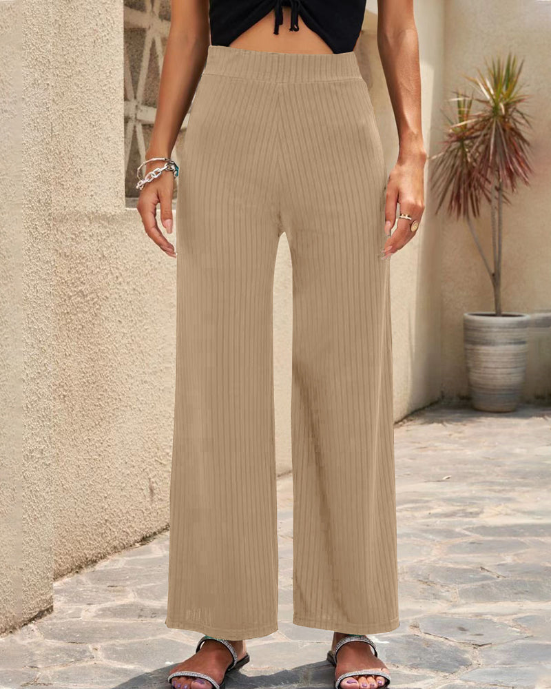 Modefest- Stretch-Hose mit weitem Bein Beige