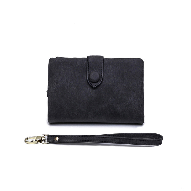 Modefest- Kleine dreifach faltbare Lederbrieftasche für Damen Schwarz