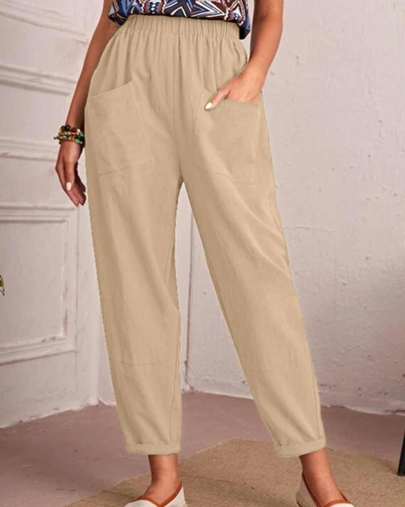 Modefest- Verkürzte Hose mit elastischer Taille Khaki