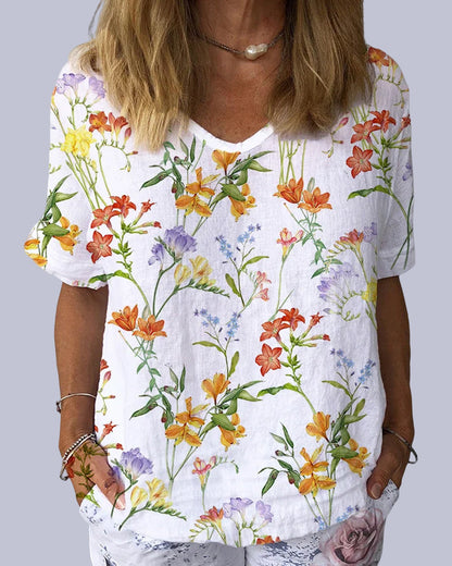 Modefest- Kurzärmliges T-Shirt mit Blumendruck