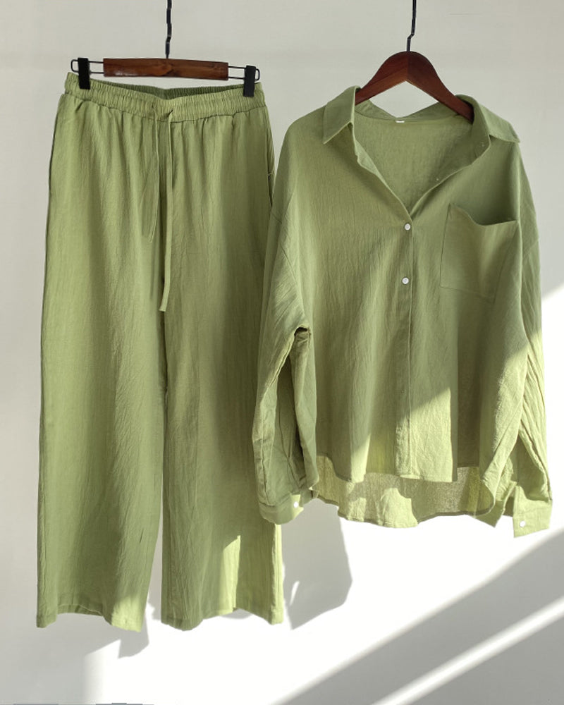 Modefest- Zweiteiliges Set mit einfarbiger Hemdhose Grün