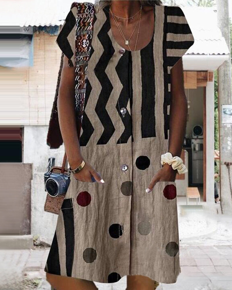 Modefest- Kurzärmliges Kleid mit Rundhalsausschnitt Khaki