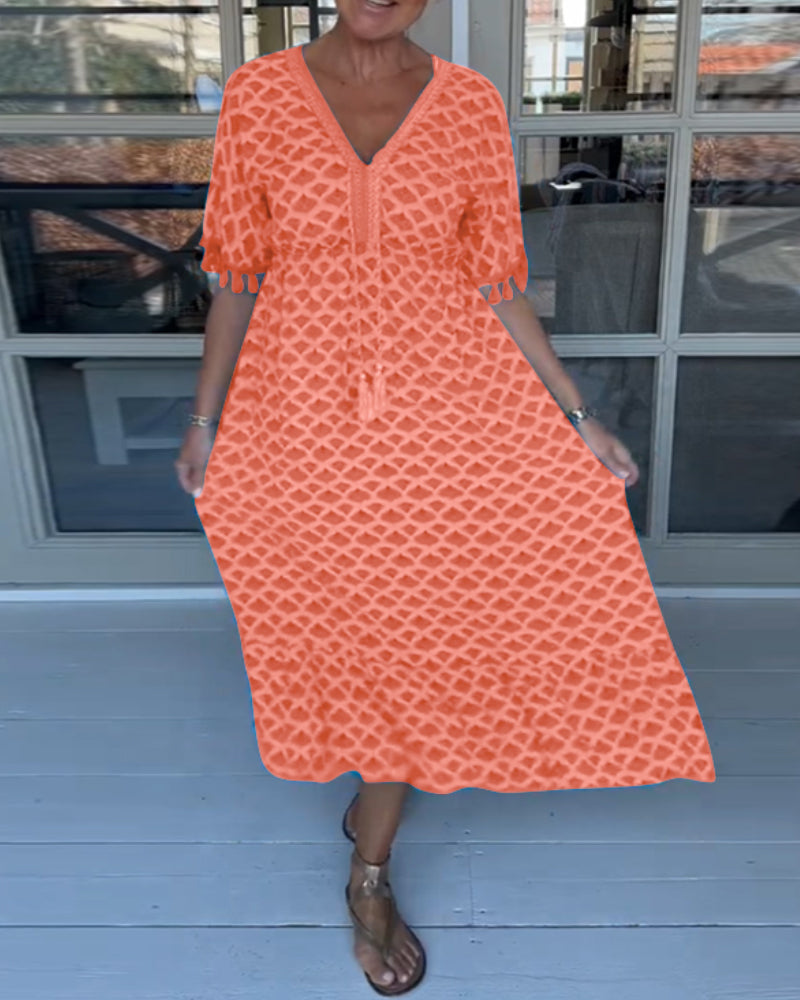 Modefest- Freizeitkleid mit V-Ausschnitt und Print Orange