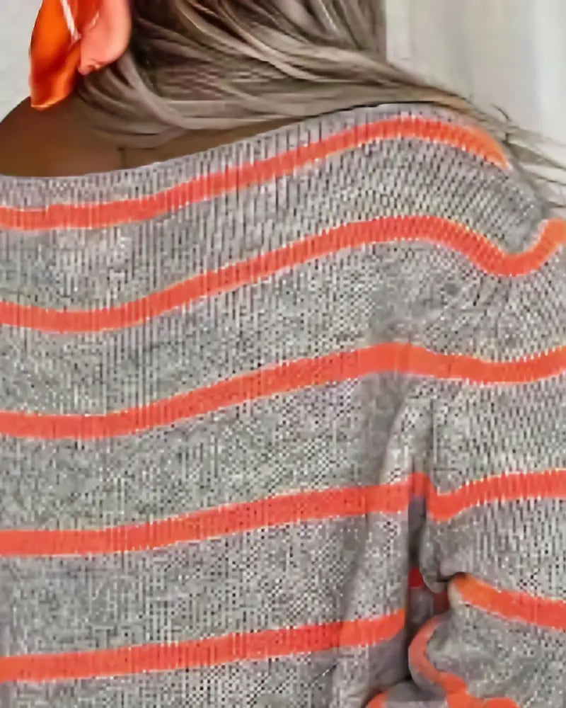 Modefest- Gestreifter lockerer Pullover mit langen Ärmeln