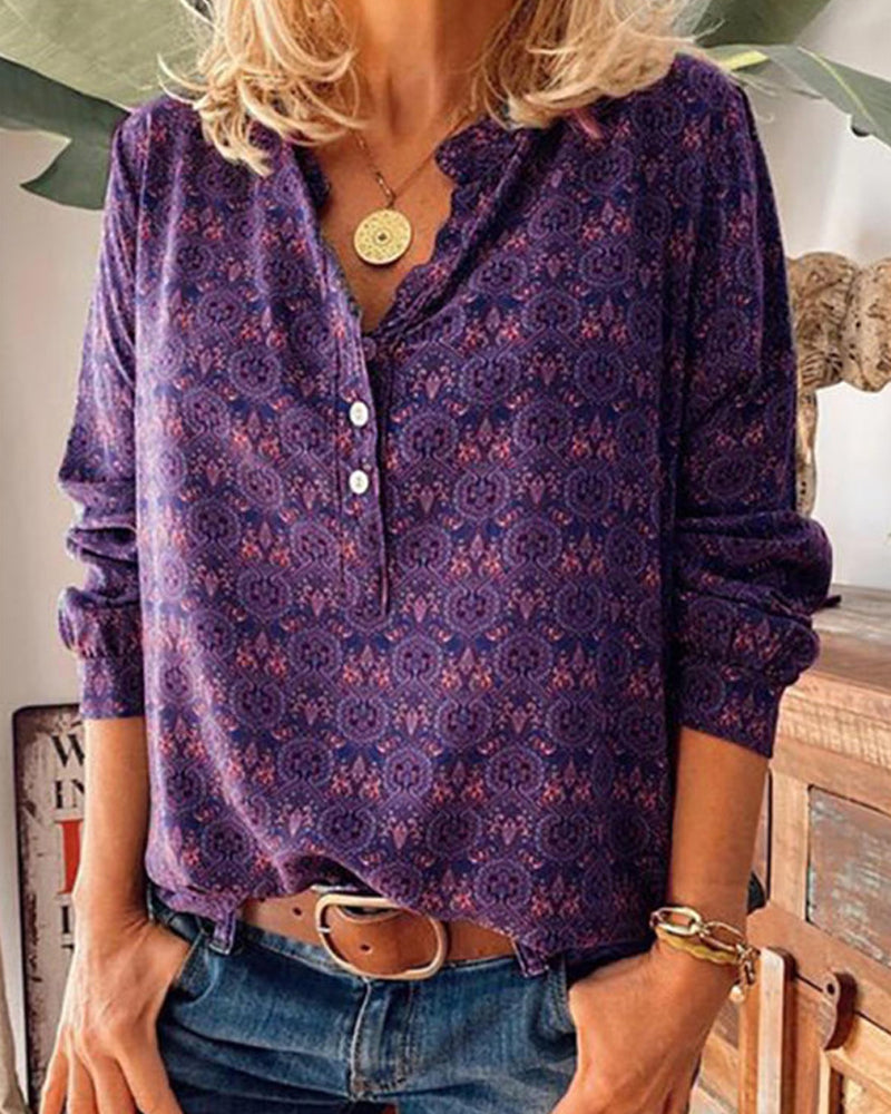 Modefest- Langarm-Bluse mit Vintage-Print Violett