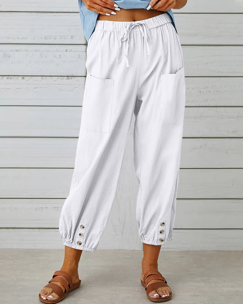 Modefest- Hose mit neun Punkten und hoher Taille Weiß