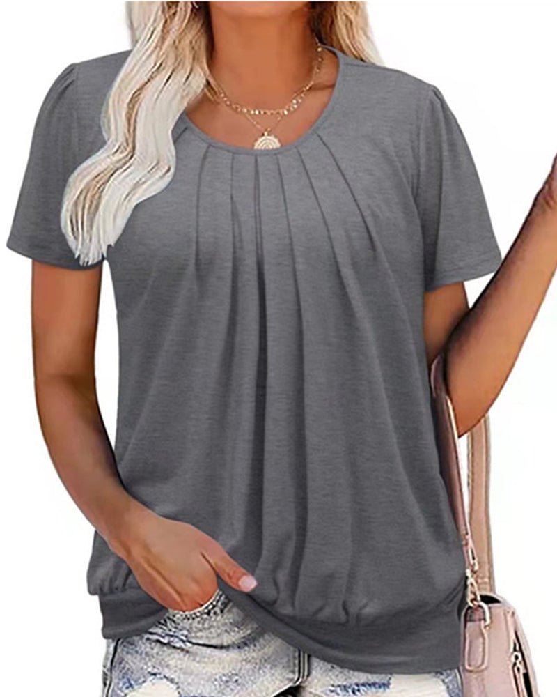 Modefest- Rundhals-T-Shirt mit kurzen Ärmeln und Falten Grau