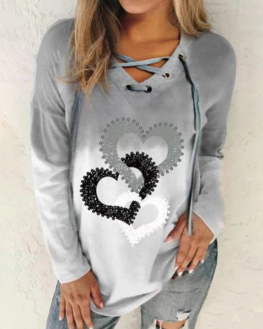 Modefest- Langarm-Sweatshirt mit Herzdruck Grau