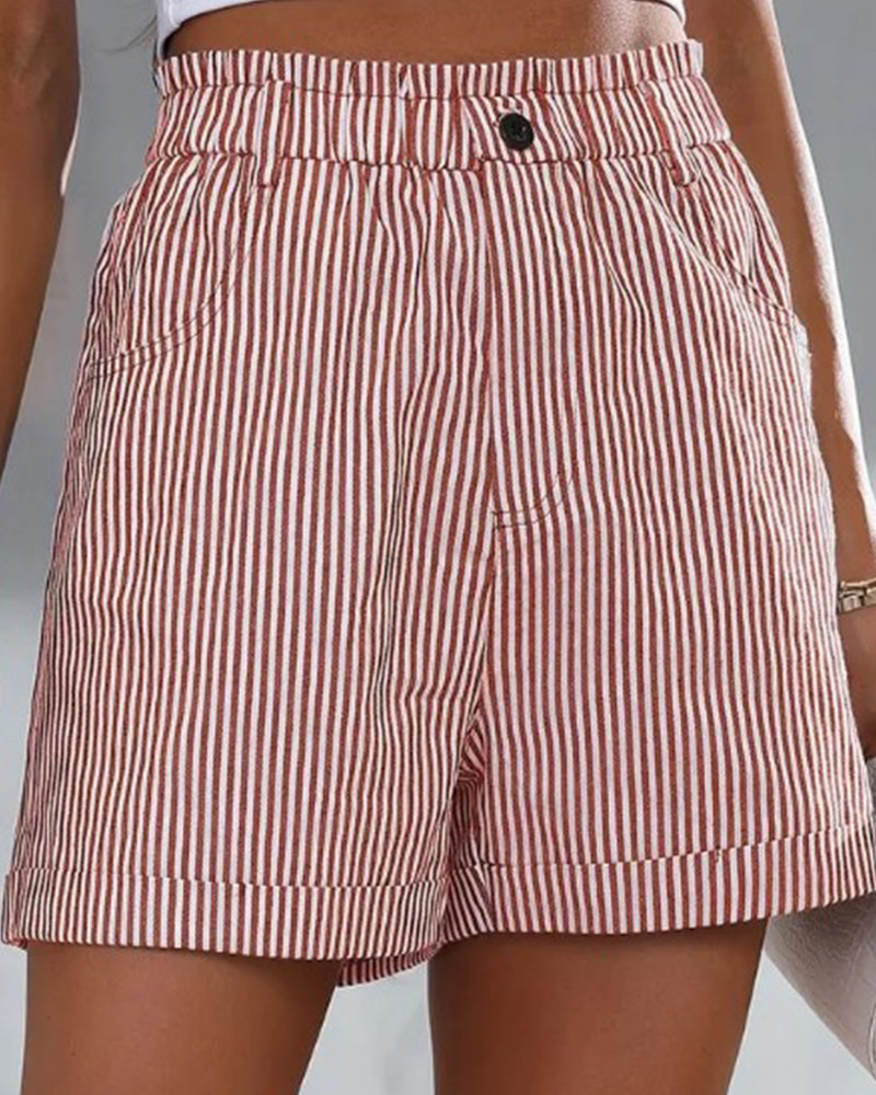 Modefest- Gestreifte Shorts mit hoher Taille Rot