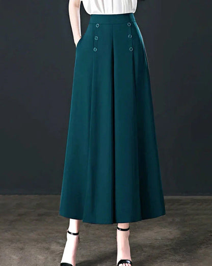 Modefest- Stylische Plissierte Hose Mit Weitem Bein Grün