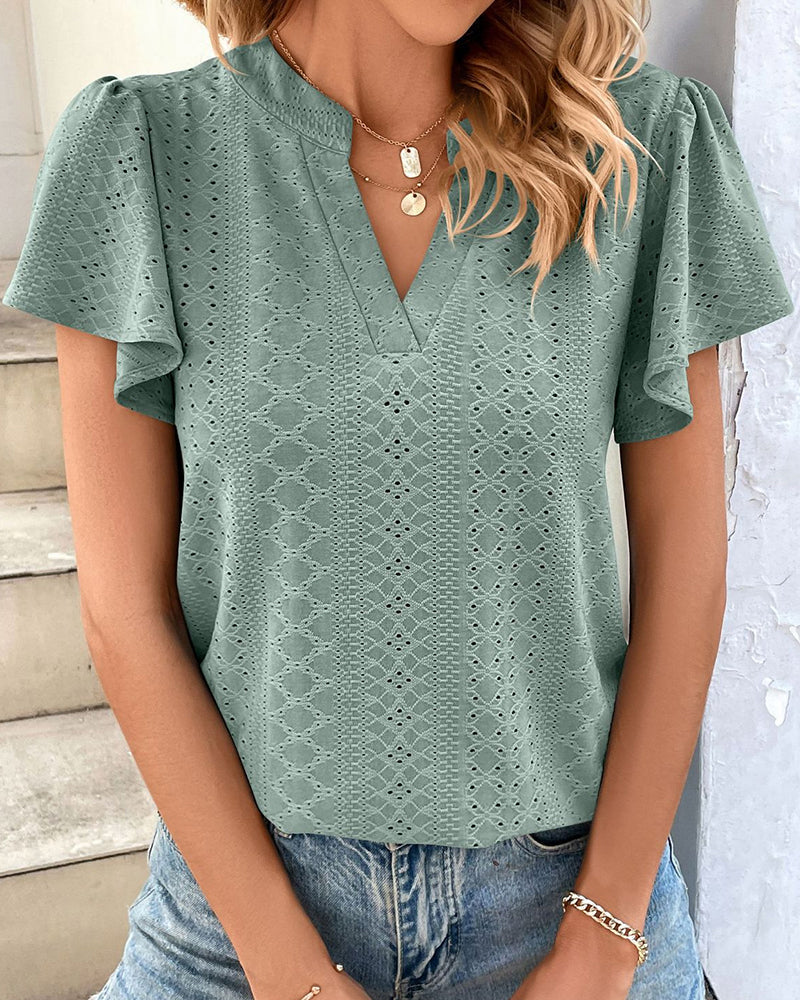 Modefest- T-Shirt mit Rüschenärmeln und V-Ausschnitt Grün