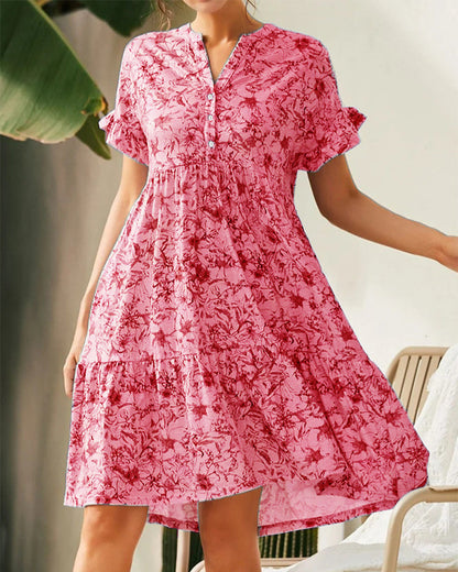 Modefest- Schmal geschnittenes Kleid mit Rosendruck Rot