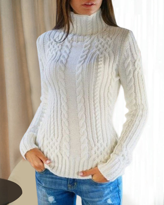 Modefest- Einfarbiger Basic-Pullover mit Rollkragen Weiß