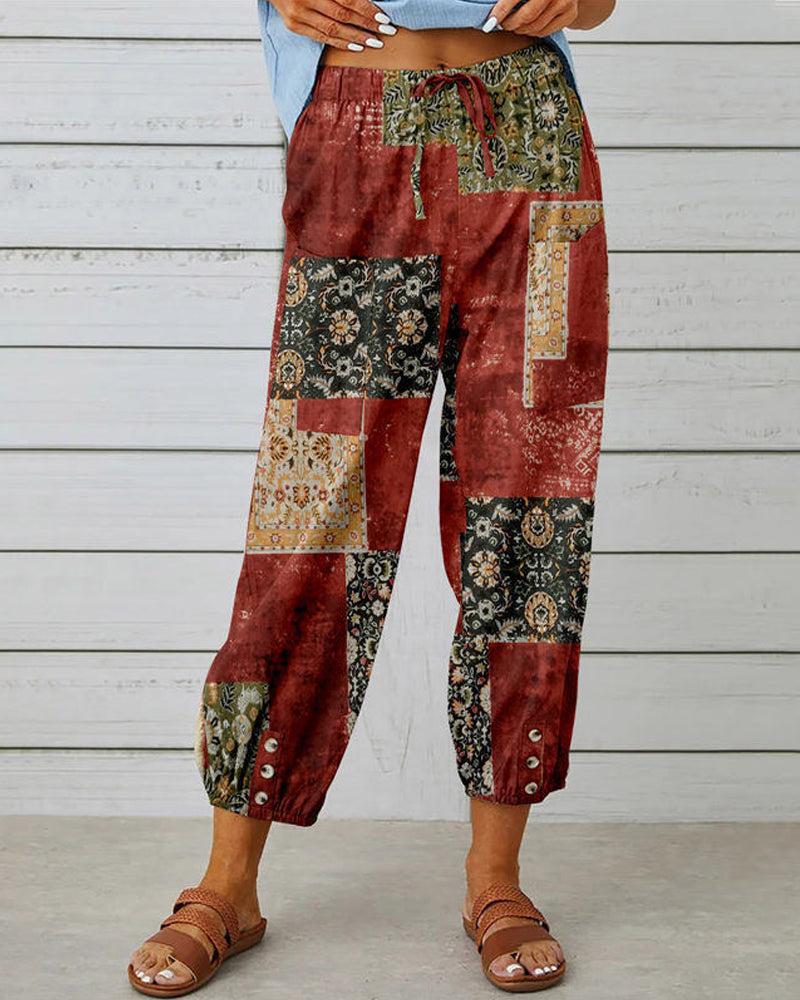 Modefest- Hose mit Vintage-Print Rot