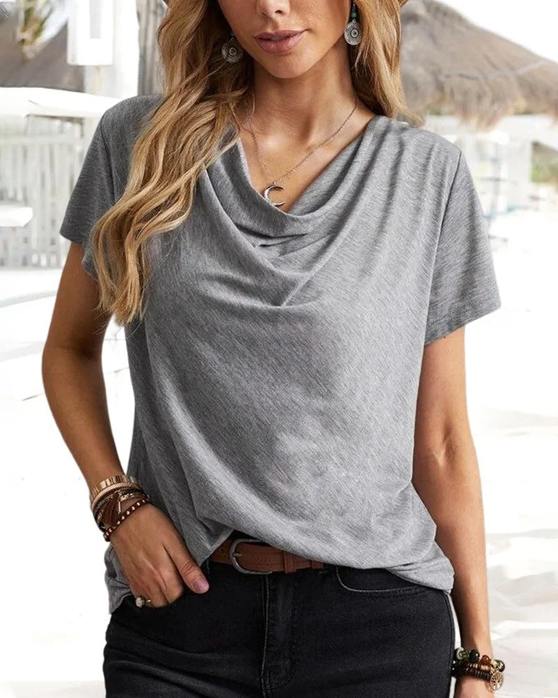 Modefest- T-Shirt mit Wasserfallausschnitt und kurzen Ärmeln Grau