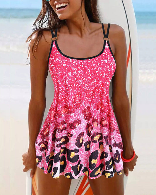 Modefest- Badeanzug mit Farbverlauf und Leopardenmuster Rosa
