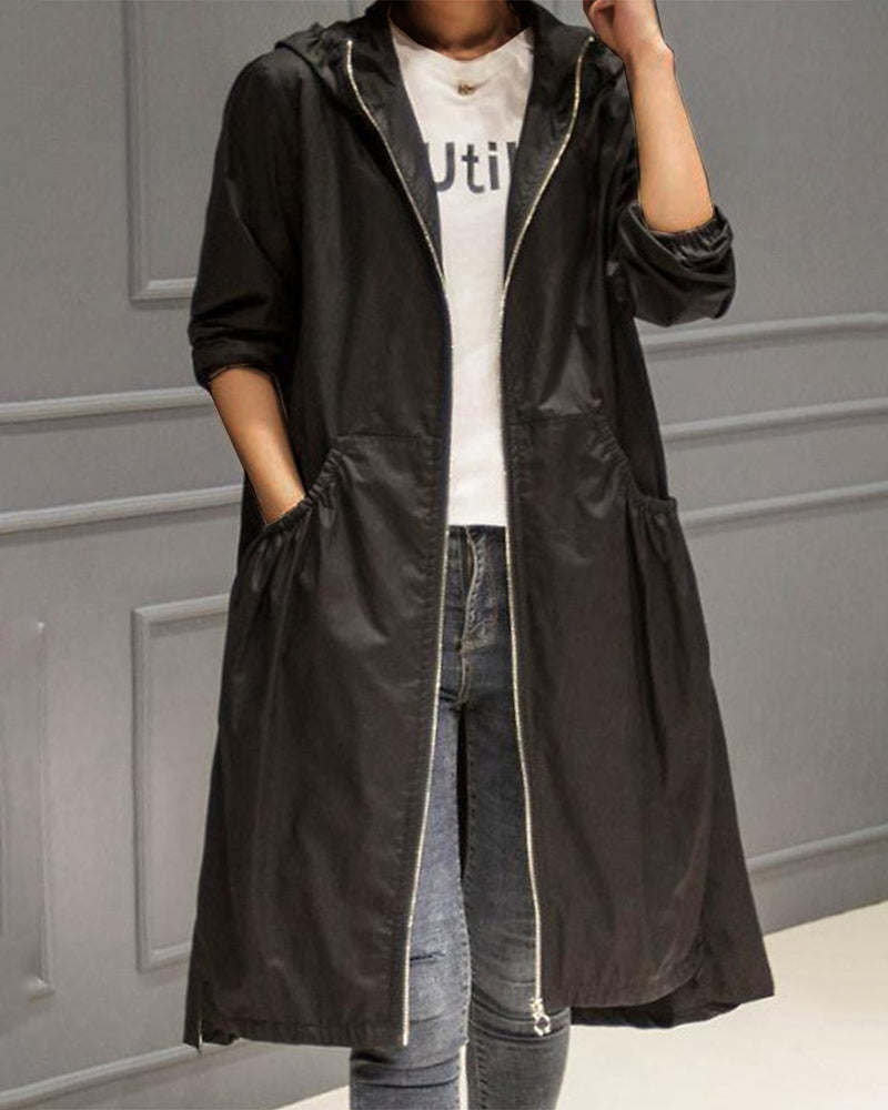 Modefest- Einfarbiger trenchcoat，langer Schwarz