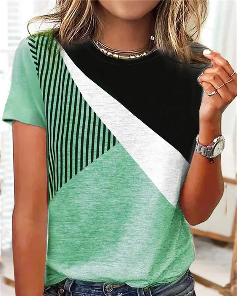 Modefest- T-Shirt mit Farbblock- und Streifendruck Grün