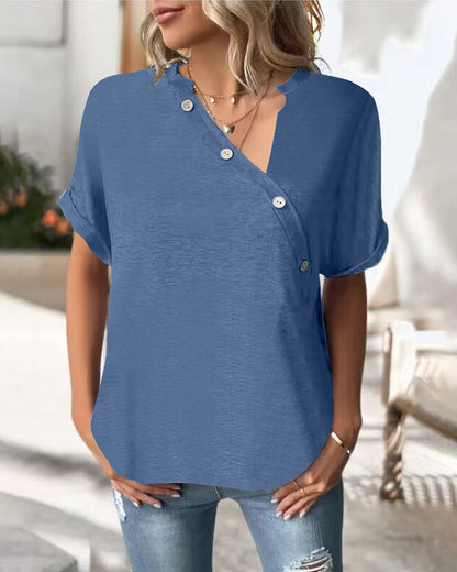 Modefest- Einfarbiges T-Shirt mit unregelmäßigem Kragen Blau