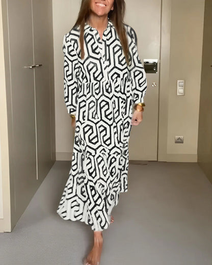 Modefest- Kleid mit neun Punkten und geometrischem Print Schwarz