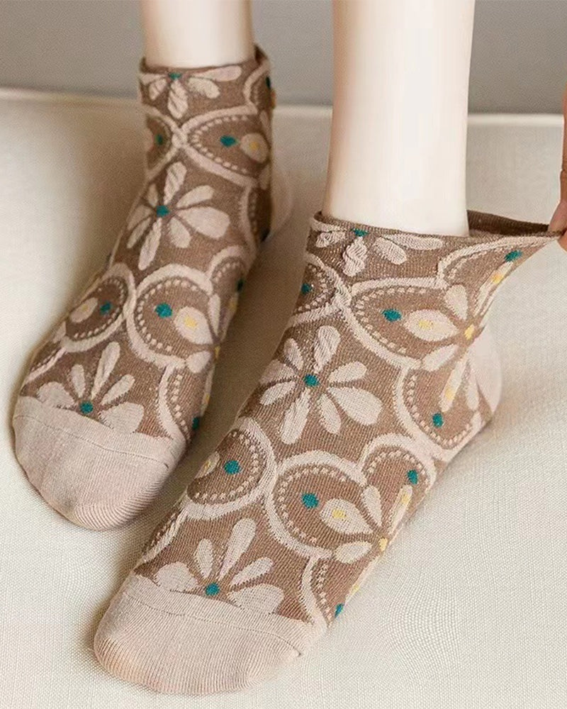 Modefest- Damensocken aus Baumwolle mit geprägtem Blumenmuster