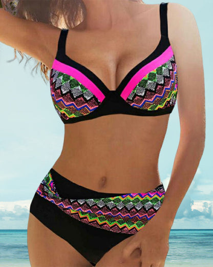 Modefest- Push-up-Bikinis mit hoher Taille und Streifendruck