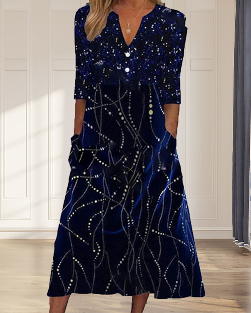Modefest- Pulloverkleid mit Farbenfrohem Druck Marineblau
