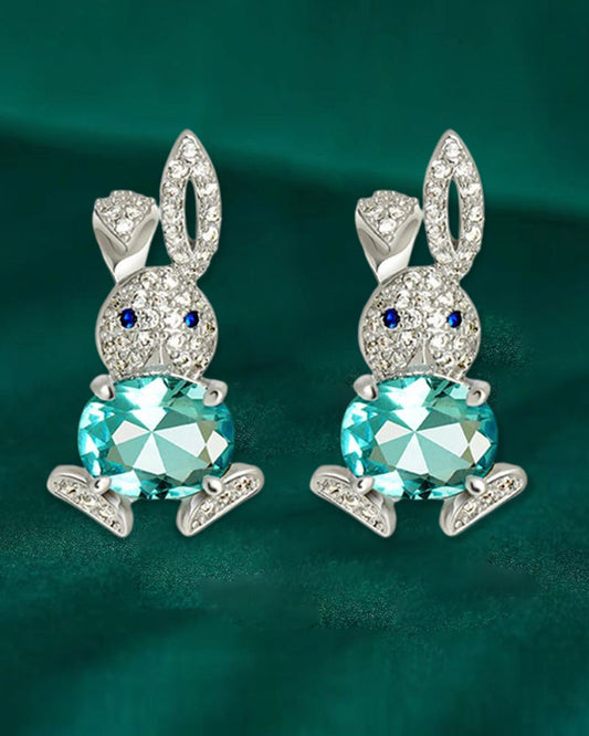 Modefest- Kaninchen-Serie Mode-Temperament-Schmuck Weißer Diamant + Kaninchenohrringe aus blauem Kristall
