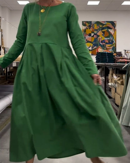 Modefest- Einfarbiges Kleid mit Rundhalsausschnitt