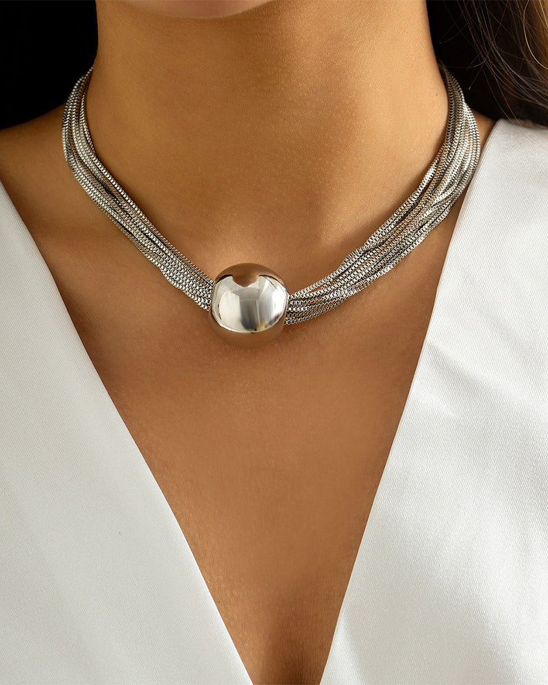 Modefest- Geschichtetes stapelbares geometrisches Kugel-Halskettenarmband Weiße K-Halskette