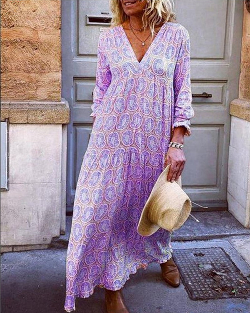 Modefest- Kleid mit langen Ärmeln und V-Ausschnitt Violett