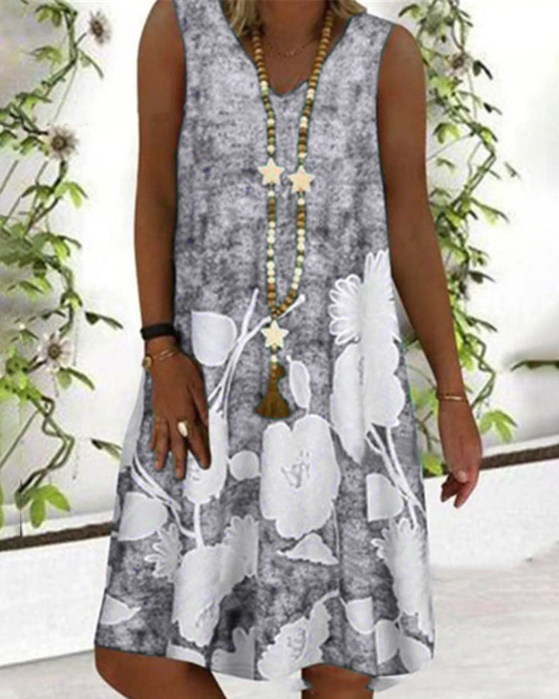 Modefest- Ärmelloses Kleid mit V-Ausschnitt-Print Grau