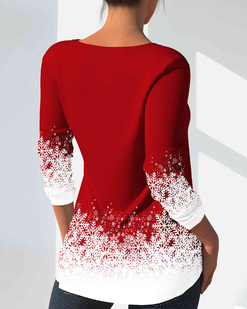 Modefest- Top mit Schneeflocken-Weihnachtsbaum-Print