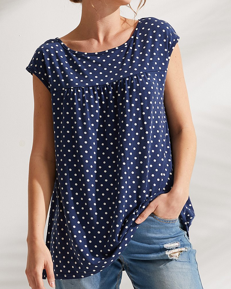 Modefest- T-Shirt mit Blumen- und Polka Dot-Print Blau