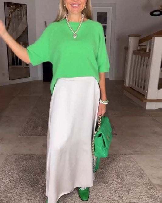 Modefest- Einfarbiger Pullover mit halben Ärmeln Grün