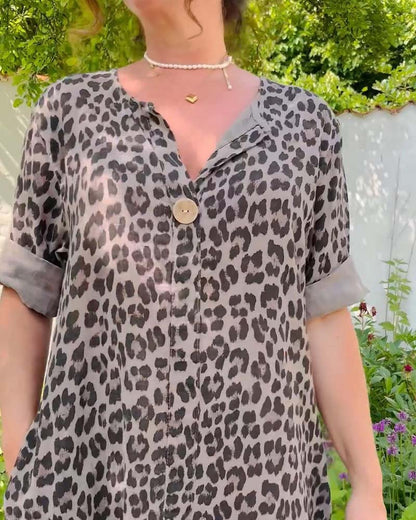 The short leopard dress is casual