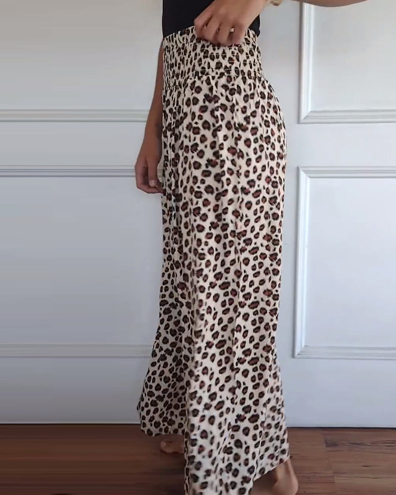 Modefest- Lässige Hose mit weitem Bein und Leopardenmuster