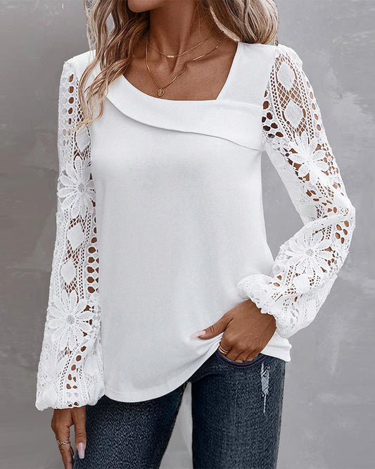 Modefest- Lässige Bluse mit Spitze Weiß