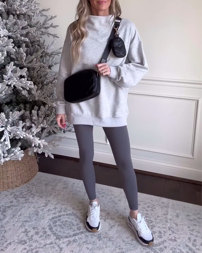 Solid color long sleeve plain pullover sweatshirt